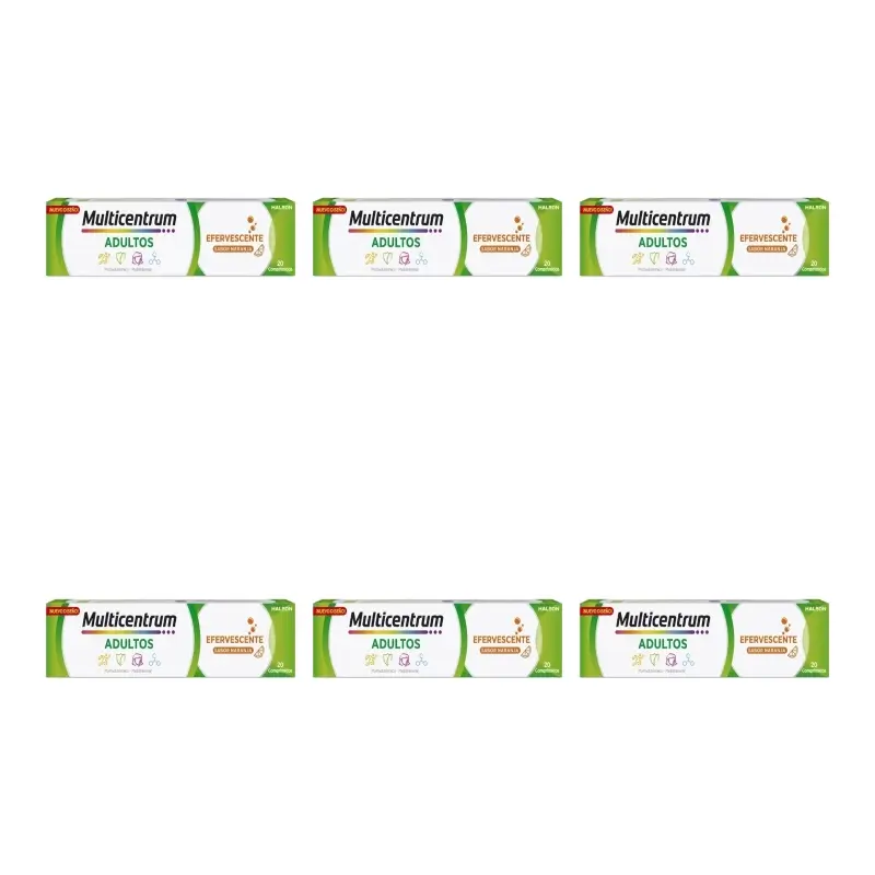 Multicentrum Efervescente – Suplemento alimentar multivitamínico para adultos, 6 x 20 comprimidos