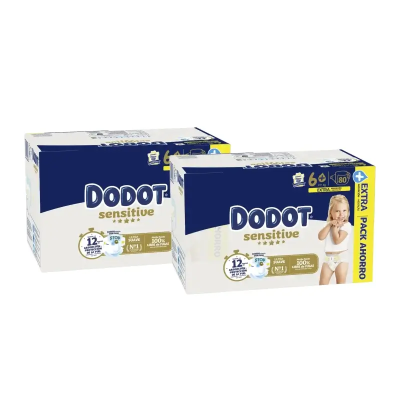Dodot Sensitive Extra-Box Tamanho 6+ Fraldas, Embalagem de 2x80