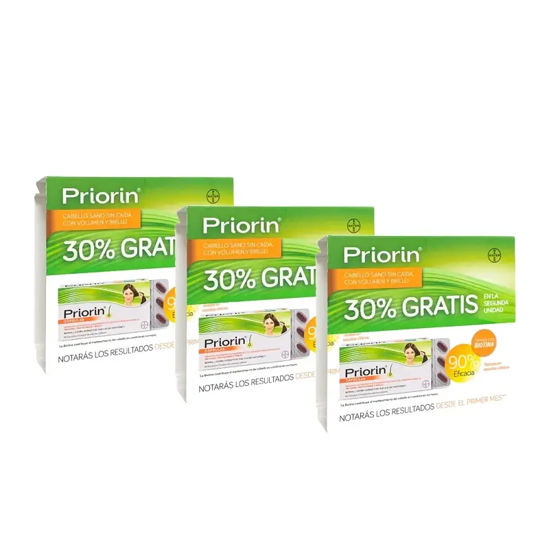 PriorIn Duplo Cabelo Saudável Sem Queda, 2 x 60 cápsulas, embalagem de 3 unidades (360 cápsulas)
