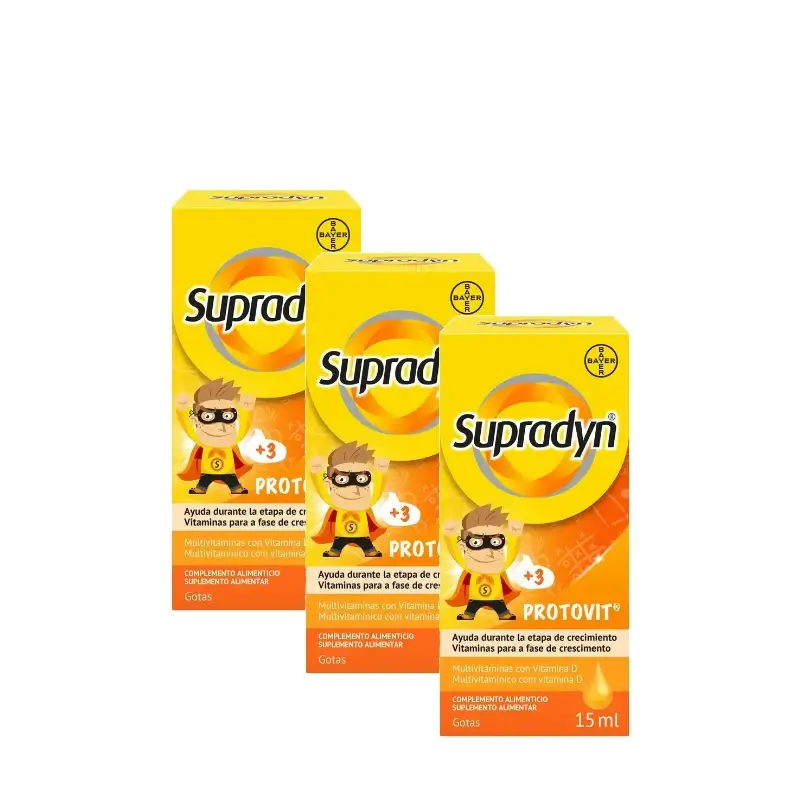 Supradyn Protovit Vitaminas e Minerais para Crianças, Embalagem de 3 x 15 ml