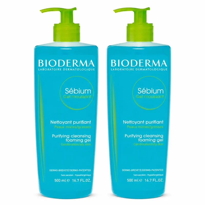 Bioderma Sebium Gel Espumante Purificante 500 ml, embalagem com 2 unidades