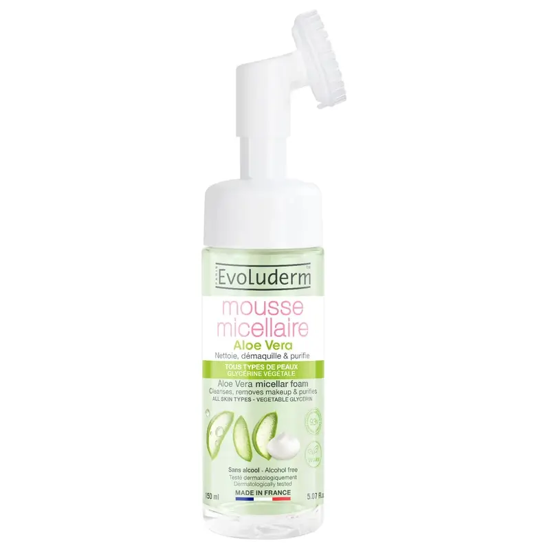 Evoluderm Aloé Vera Espuma de Limpeza Micelar com Pincel, 150 ml