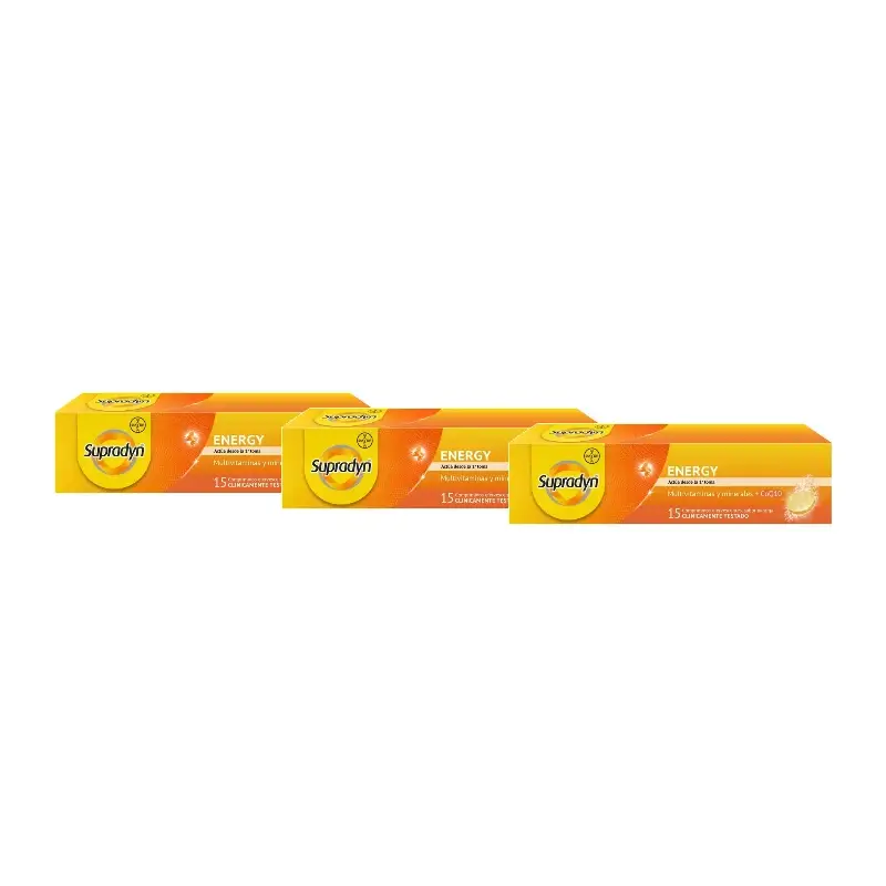 Supradyn Energy: Vitaminas e Energia, Embalagem com 3 x 15 comprimidos efervescentes