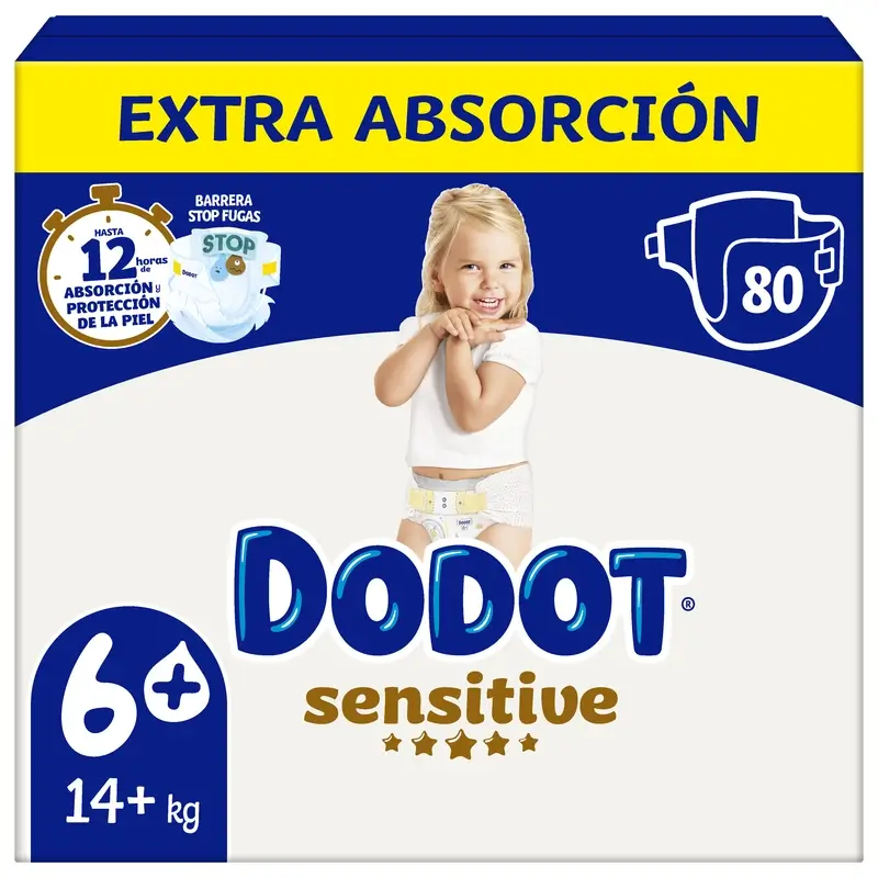 Dodot Sensitive Extra-Box Tamanho 6+, 80 fraldas