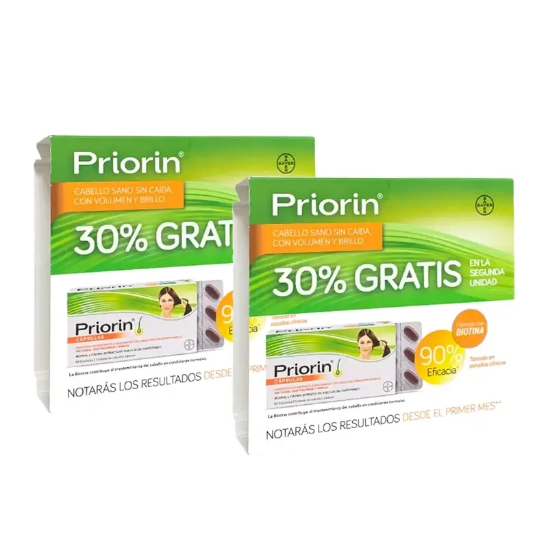 PriorIn Duplo Cabelo Saudável Sem Queda, 2 x 60 cápsulas, embalagem de 2 unidades (240 cápsulas)