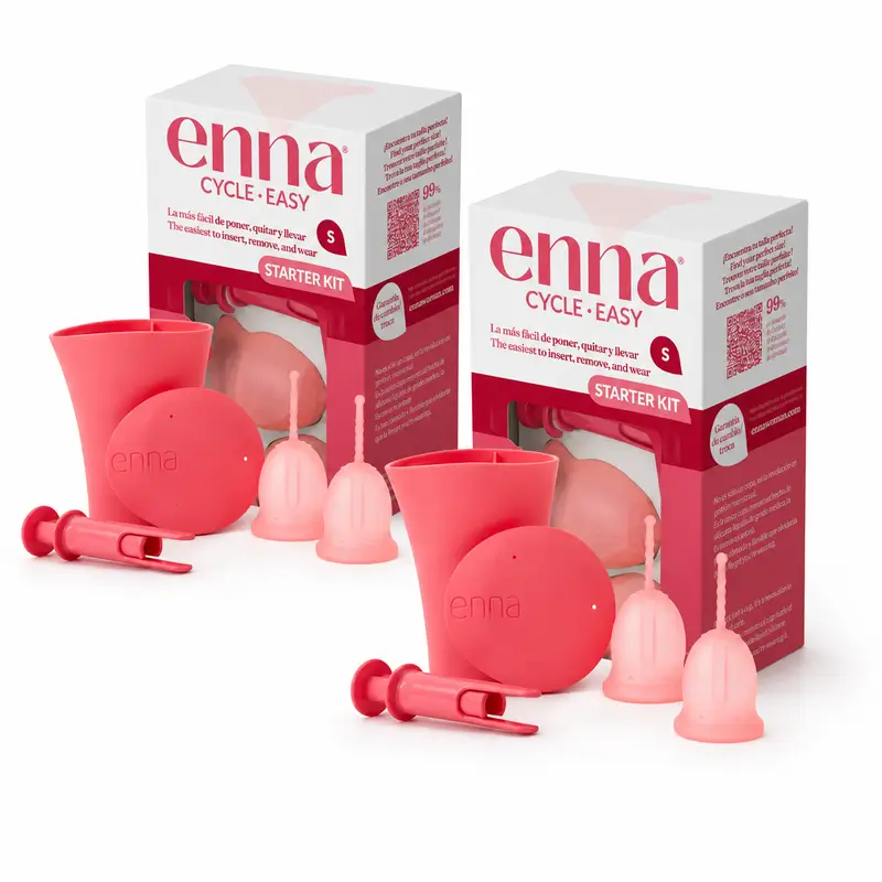 Copo menstrual Enna Cycle Starter kit, embalagem com 2 unidades.