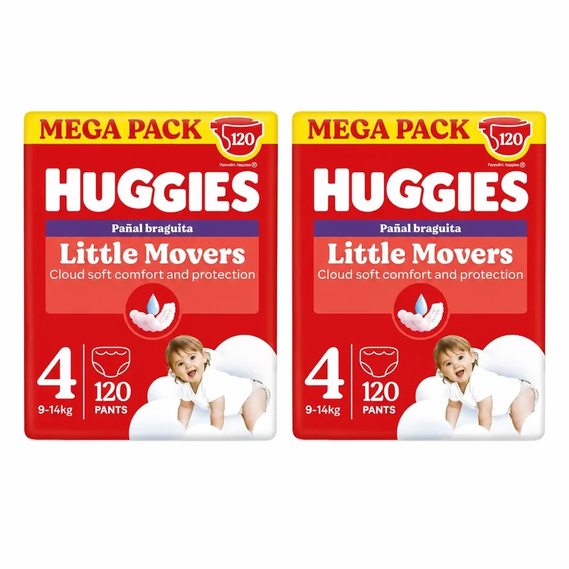 Huggies Little Movers Size 4 (9-14 Kg) Disney Baby Diaper Briefs , 120 pieces, pack 2