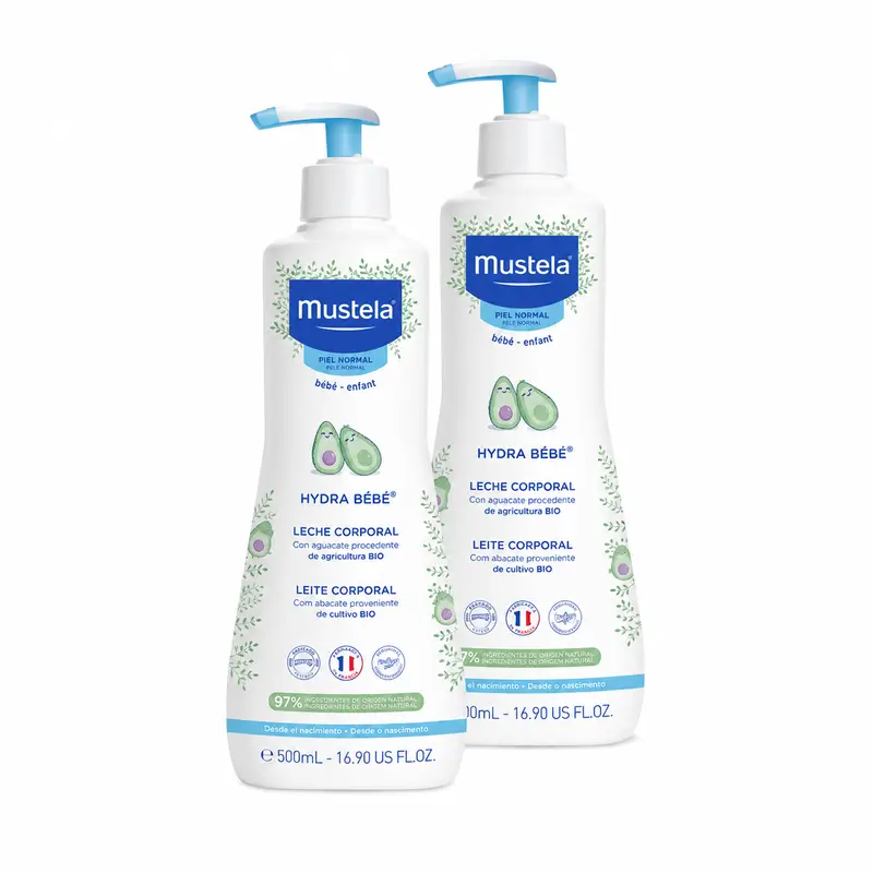 Mustela Hydra Leite Corporal Bebé com Abacate Bio, embalagem 2 x 500 ml
