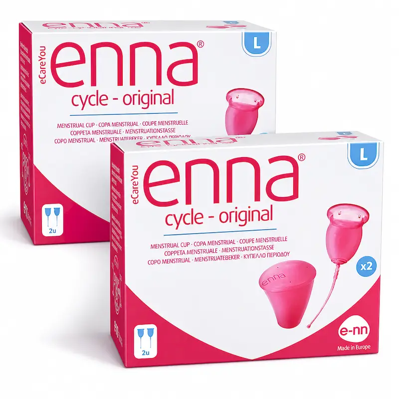 Copo menstrual sem aplicador Enna Cycle Original, tamanho L, embalagem com 2 unidades
