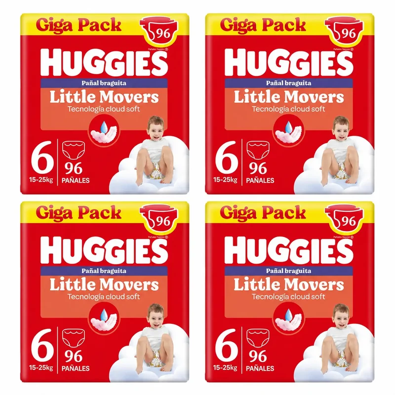 Huggies Little Movers Tamanho 6 (15-25 Kg) Fraldas Disney para Bebés , 96 unidades, pack 4