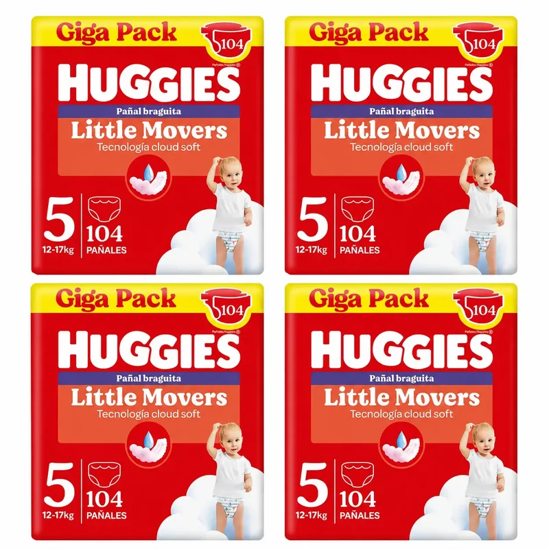 Fraldas Huggies Little Movers Tamanho 5 (12-17 Kg) Disney Baby, 104 unidades, embalagem 4