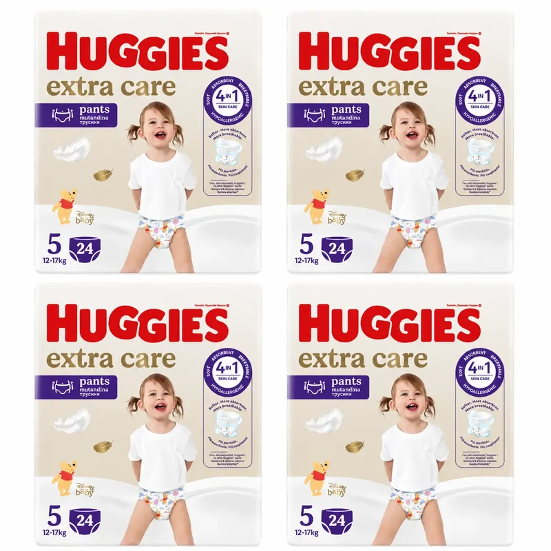 Fraldas Huggies Extra Care Tamanho 5 (12-17 Kg) Disney Baby, 24 unidades, embalagem de 4