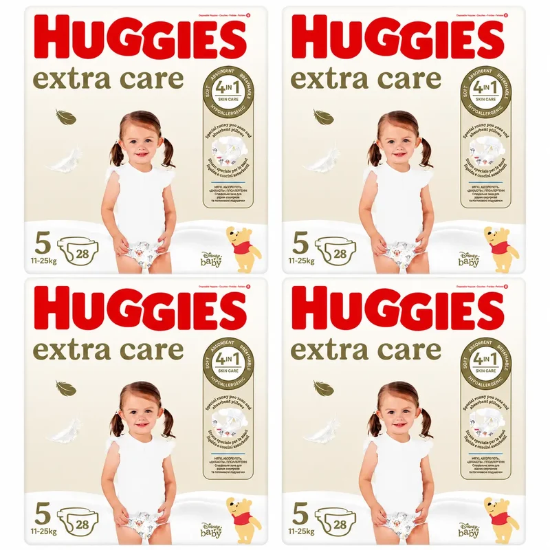 Fralda Huggies Extra Care Tamanho 5 (11-25 Kg) Disney Baby, 28 unidades, embalagem com 4