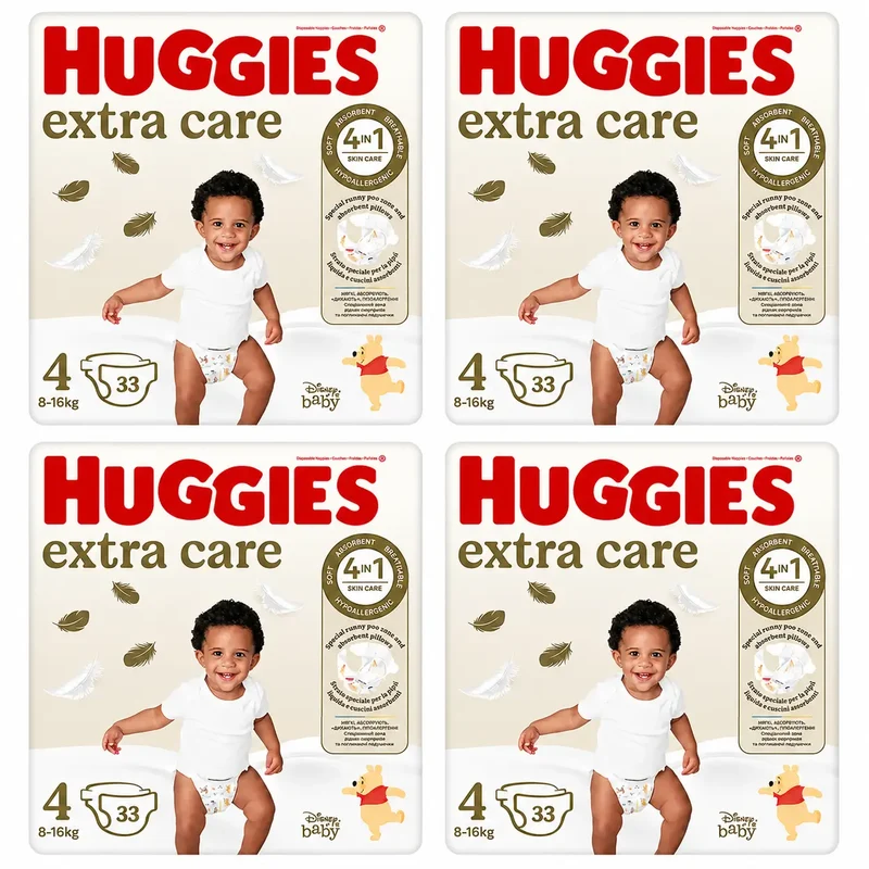 Fralda para bebé Huggies Extra Care Tamanho 4 (8-16 Kg) Disney, 33 unidades, embalagem 4