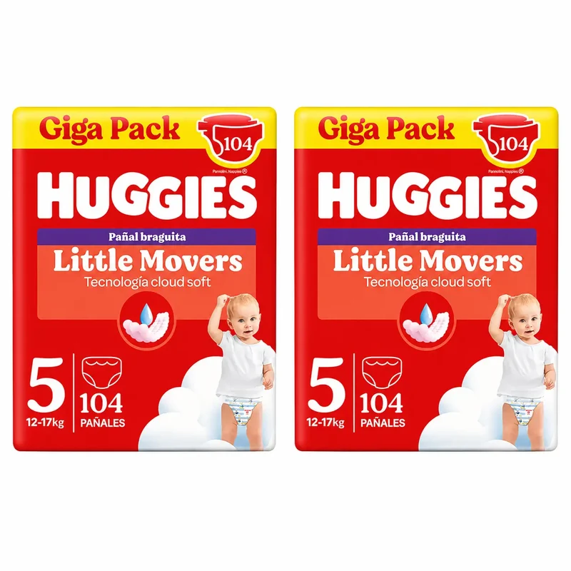 Huggies Little Movers Tamanho 5 (12-17 Kg) Fraldas Disney para Bebés , 104 unidades, embalagem 2