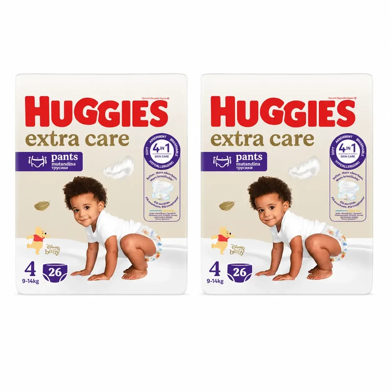 Fraldas Huggies Extra Care Tamanho 4 (9-14 Kg) Disney Baby, 26 unidades, embalagem 2