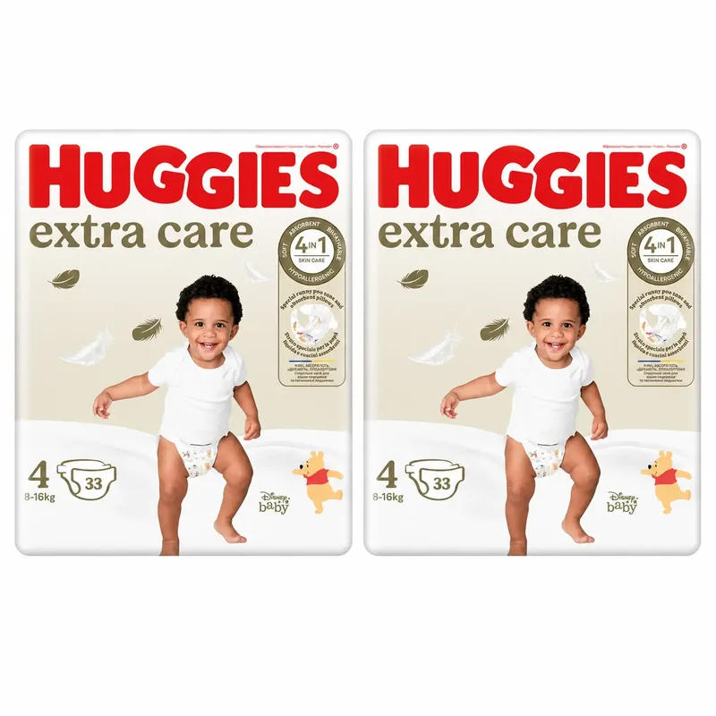 Fraldas para bebés Huggies Extra Care Tamanho 4 (8-16 Kg) Disney, 33 unidades, embalagem 2