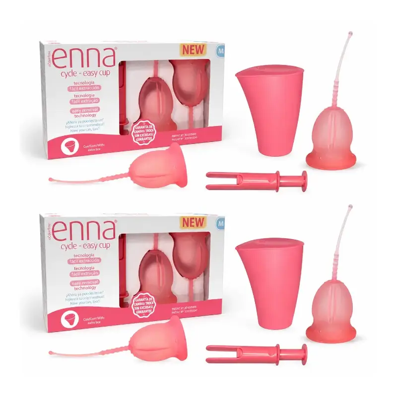 Enna Cycle Easy Tamanho M - 2 copos + caixa de esterilização + pacote de aplicadores 2 peças 4 copos