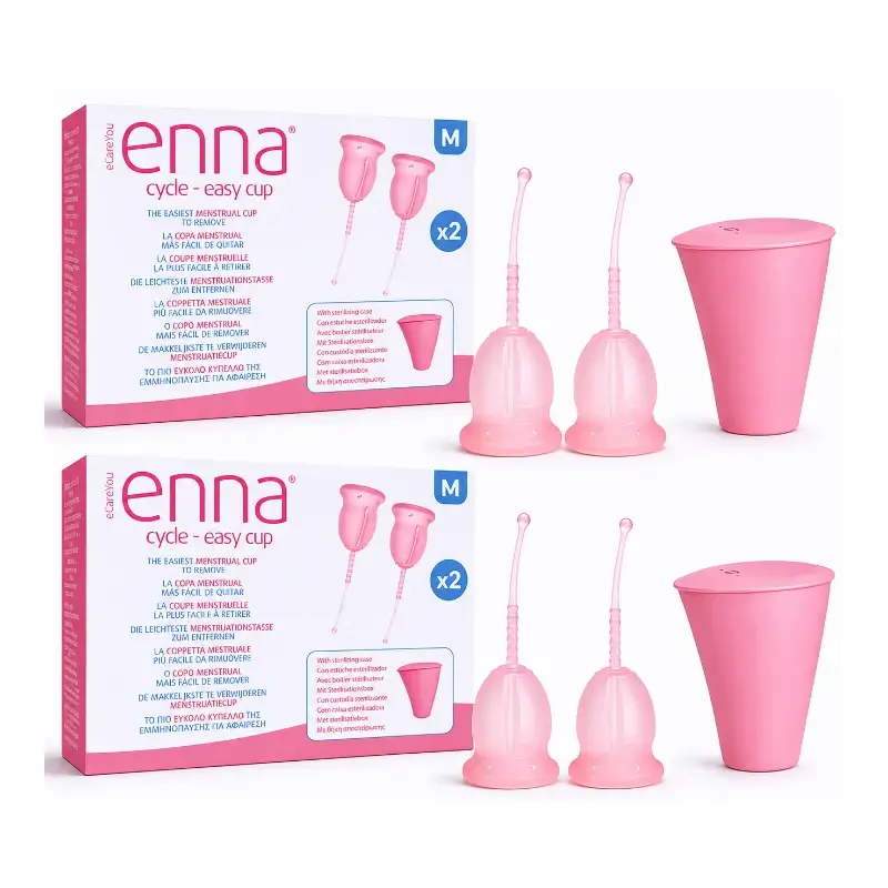 Copo menstrual Enna Cycle Easy tamanho M, 2 copos + caixa esterilizada, embalagem com 2 unidades.