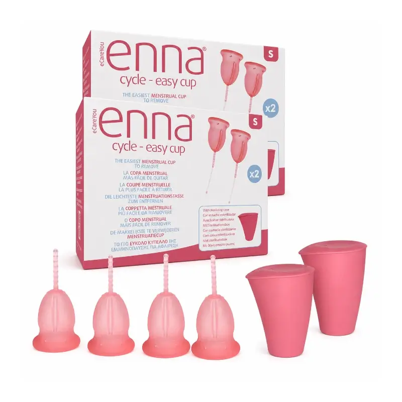 Copo menstrual Enna Cycle Easy tamanho S, 2 copos + caixa esterilizada, embalagem com 2 unidades.