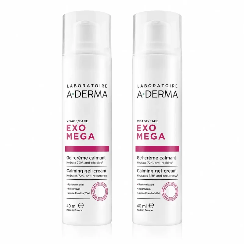 A-Derma Exomega Gel-Creme Facial Suavizante, 40 ml, embalagem de 2