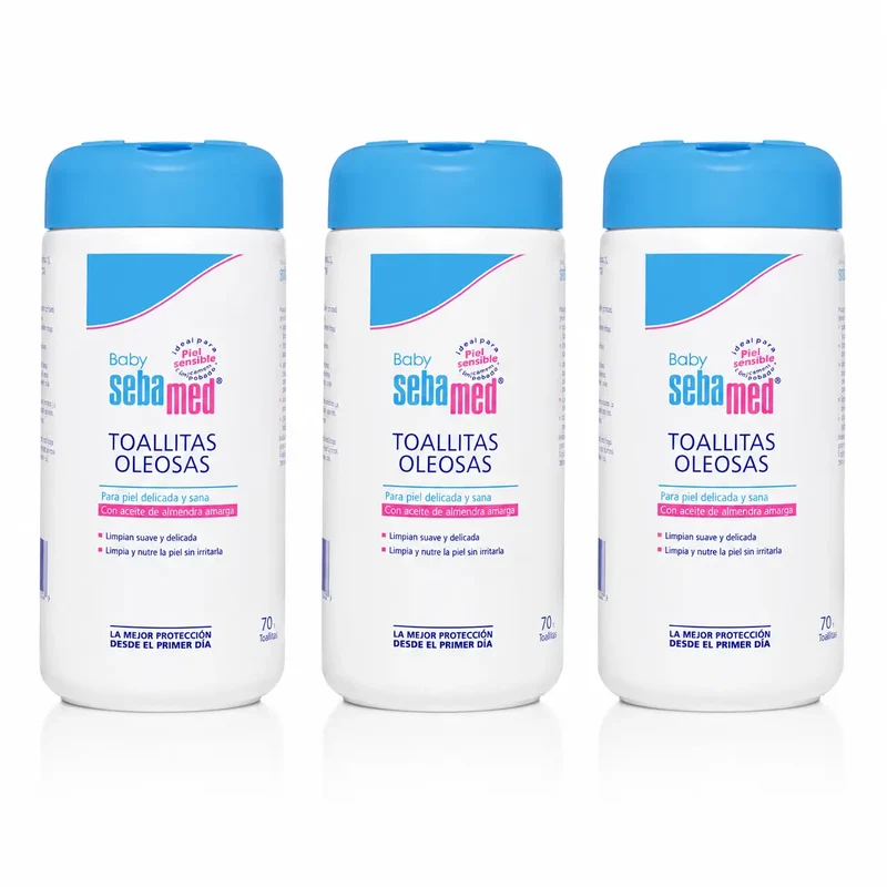 Toalhetes com óleo de bebé Sebamed 70 unidades, embalagem 3