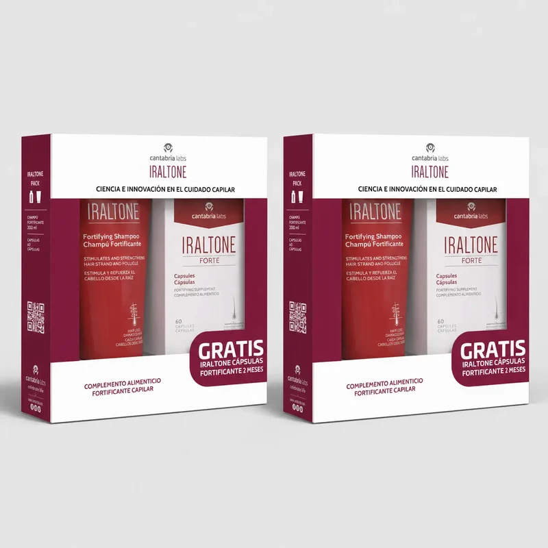 Iraltone Forte Cápsulas + Champô Fortificante Minitalla 75ml Embalagem oferta 2