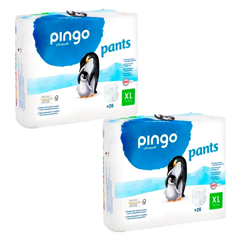 Pingo Fraldas Ecológicas Tipo Calcinha Tamanho 6 (16 kg+), Embalagem com 2 x 26 unidades