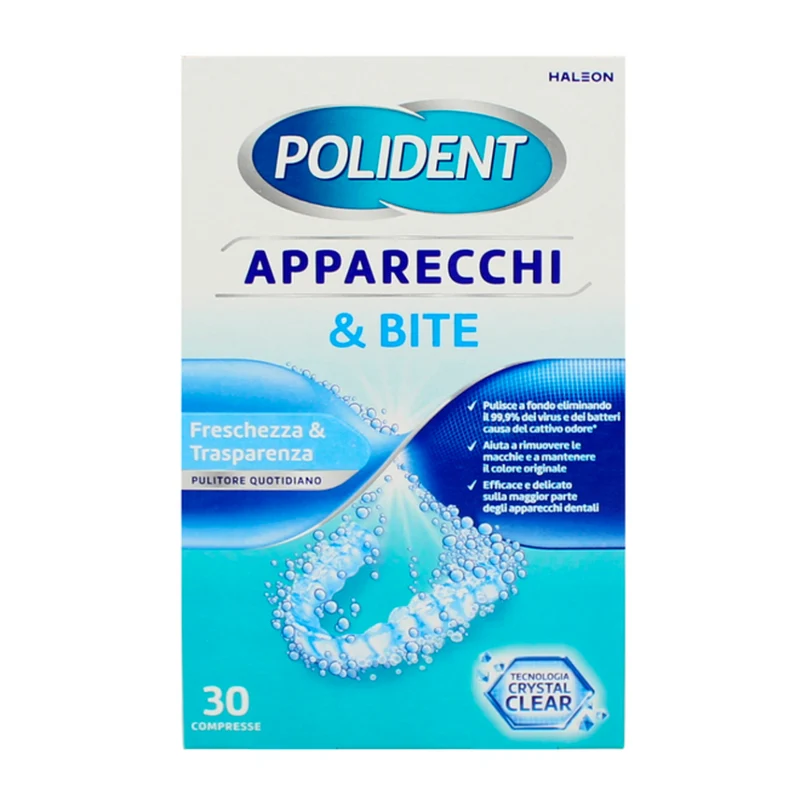 Polident Apparecchi & Bite Freschezza & Trasparenza 30 Compresse — Pastiglie detergenti protesi