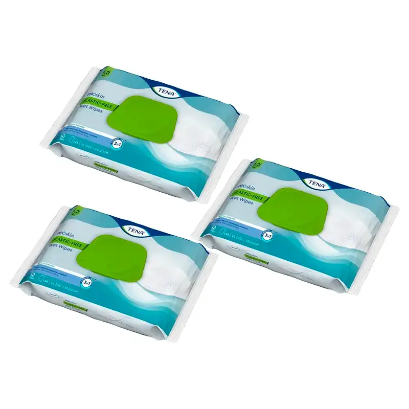 TENA ProSkin Toalhetes húmidos sem plástico 3 x 48 unidades - 1 MÊS por mudança de absorvente