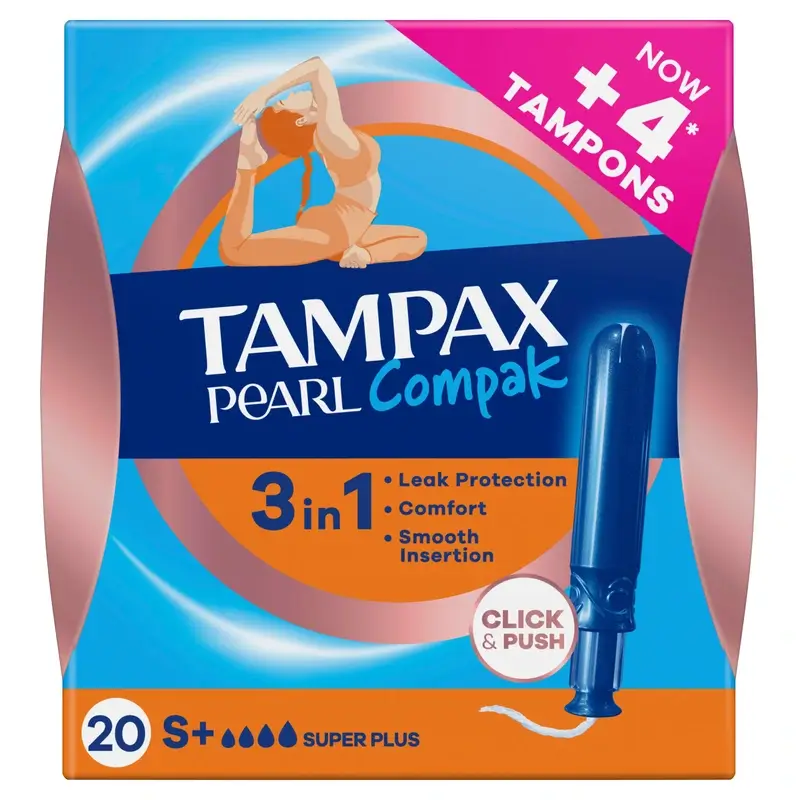Tampax Pearl Compak Super Plus Tampões com aplicador, 20 unidades