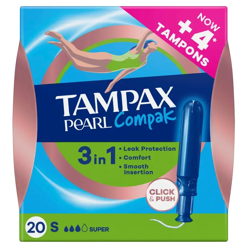 Tampax Pearl Compak Super Tampões com Aplicador, 20 unidades