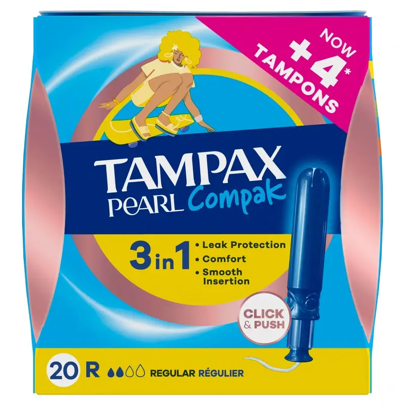 Tampax Pearl Compak Tampões normais com aplicador, 20 unidades