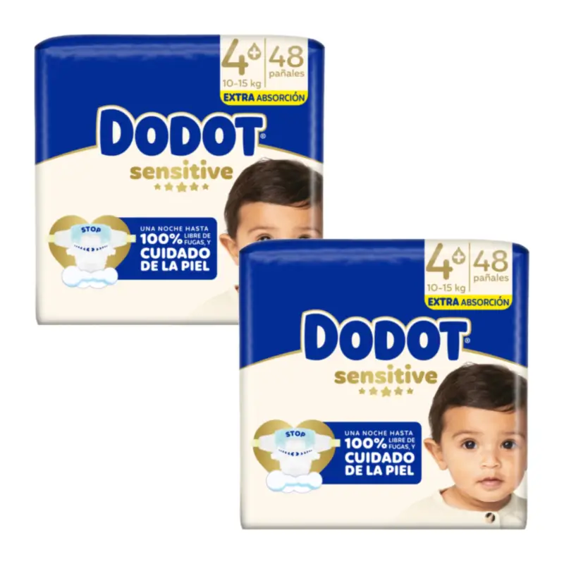 Dodot Sensitive Nappies Extra Absorvência 10-15 kg Tamanho 4+, Embalagem 2 x 48 unidades