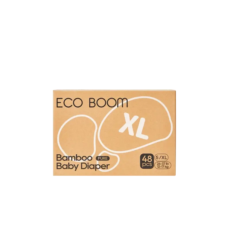ECOBOOM PURE 100% fraldas de bambu naturais - Tamanho 5/XL (12-17 kg) - 48 unidades.