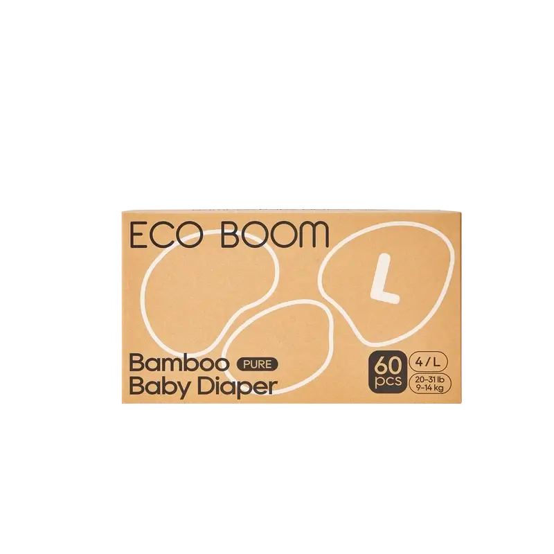 ECO BOOM PURE Fraldas de bambu 100% naturais - Tamanho 4/L (9-14 kg) - 60 unidades