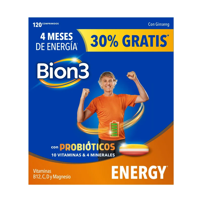 Bion3 Energy Multivitamin Tablets com Probióticos, Vitamina B12, C e Magnésio