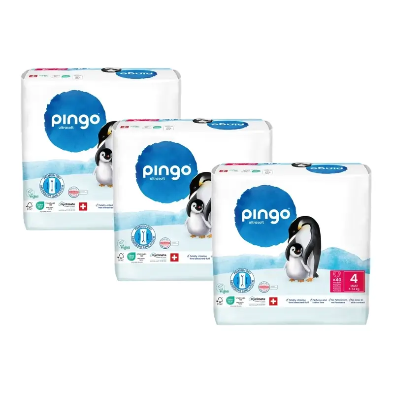 Fraldas Ecológicas Pingo Tamanho 4 (8-14 Kg), 3X40 unidades