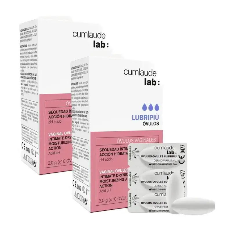 Cumlaude Lubripiu Lab Óvulos Vaginais Hidratantes e Suavizantes, Embalagem 2 x 10 Unidades