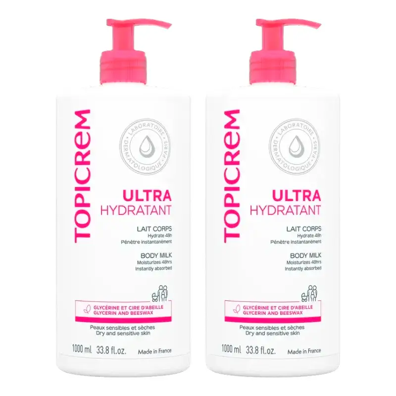 Topicrem Leite Corporal Ultra Hidratante, embalagem de 2 x 1L