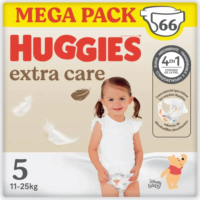 Huggies Extra Care Tamanho 5 (11-25 Kg) Fraldas Disney para Bebés , 66 peças