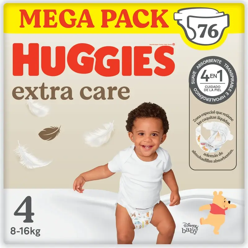 Fralda Huggies Extra Care Tamanho 4 (8-16 Kg) Disney Baby , 76 peças