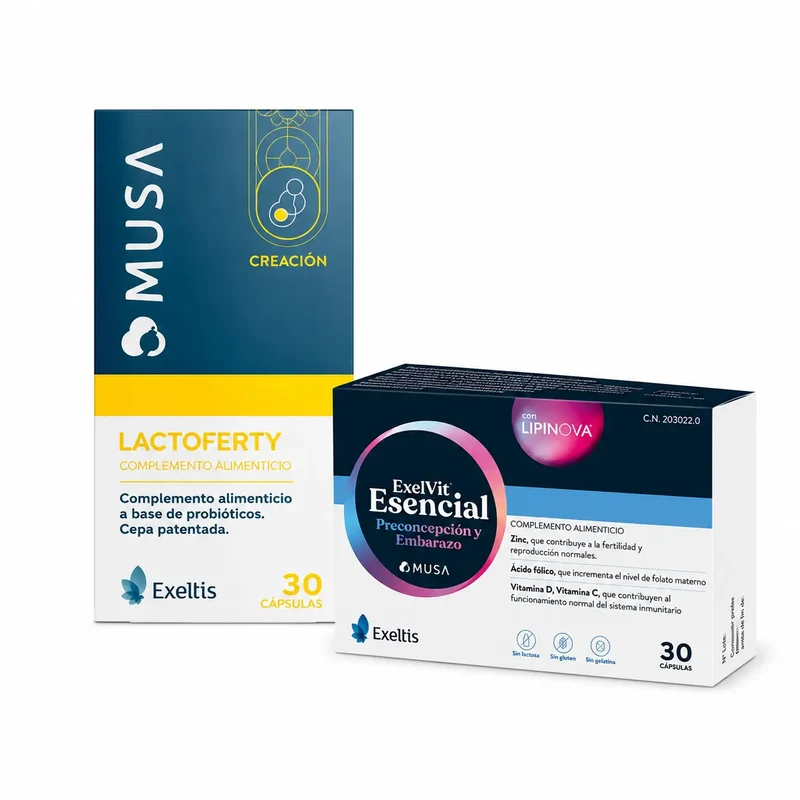 Pacote Conceção Saudável, Exelvit Essential + Musa Lactoferty, 30+30 cápsulas