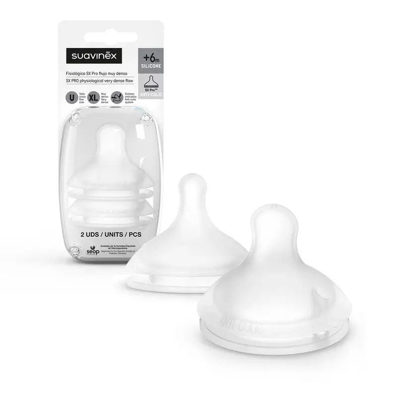 Suavinex Pack 2 tetinas Sx Pro Silicone, fluxo muito denso (Xl)