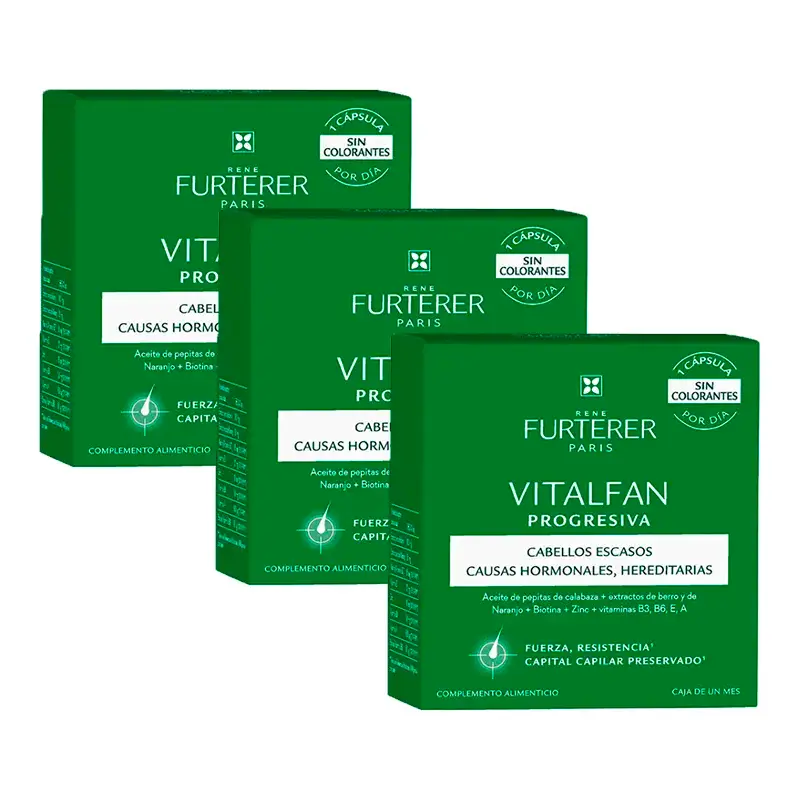 Rene Furterer Vitalfan Queda de Cabelo Progressiva, Embalagem 3 x 30 cápsulas