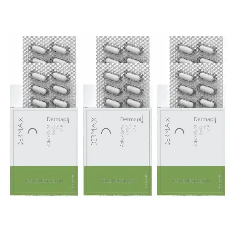Dermax Dermapil Cabelo, Pele e Unhas, Embalagem 3 x 30 cápsulas
