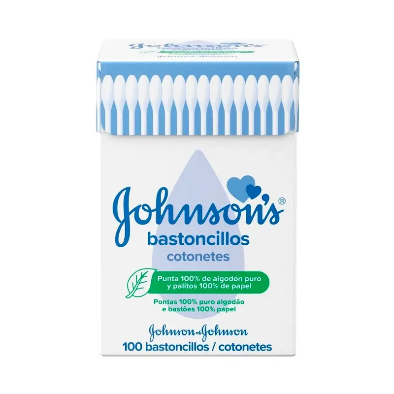 Johnson's Baby Cotonetes para bebés, crianças e adultos, com pontas de algodão 100% puro, 1 caixa com 100 cotonetes