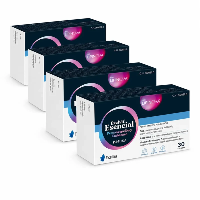 Exelvit Essential Preconception and Pregnancy, Embalagem 4 x 30 cápsulas