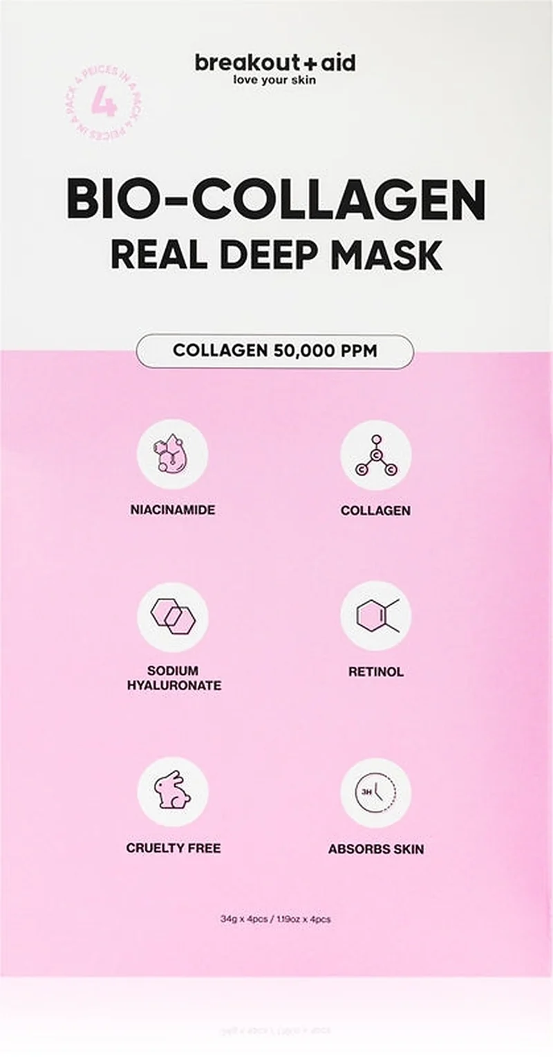My White Secret Breakout+aid Bio-Collagen Real Maschera Notte 4 pezzi — Maschera notte collagene