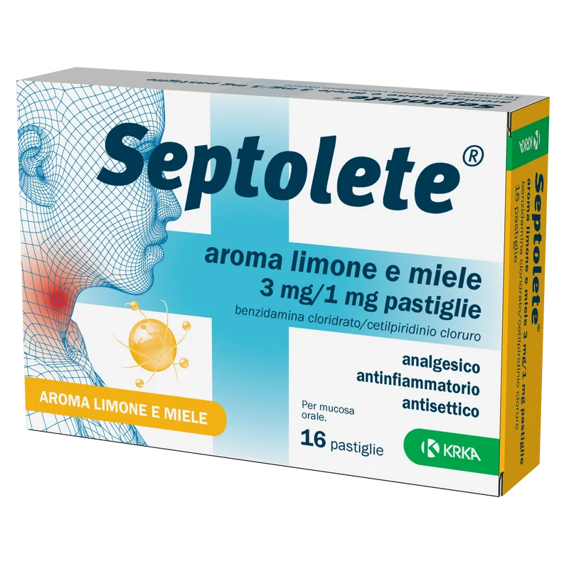 Septolete aroma limone e miele 3 mg/1 mg pastiglie benzidamina cloridrato/cetilpiridinio cloruro